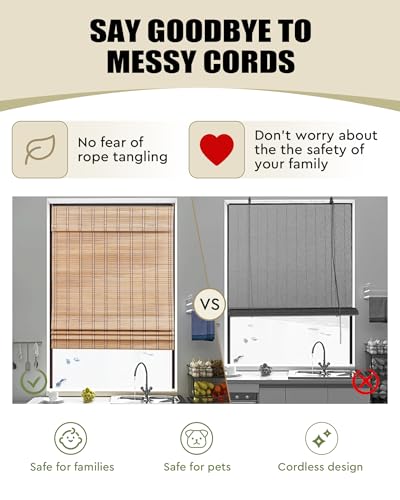 FoundGo Cordless Bamboo Blinds Width x Height 61x163cm/24"x 64", Retro Bamboo Roll Up Window Wooden Roller Curtain Light Filtering Shades for Windows,Veranda 6 FoundGo Cordless Bamboo Blinds Width x Height 61x163cm/24"x 64", Retro Bamboo Roll Up Window Wooden Roller Curtain Light Filtering Shades for Windows,Veranda - Image 6