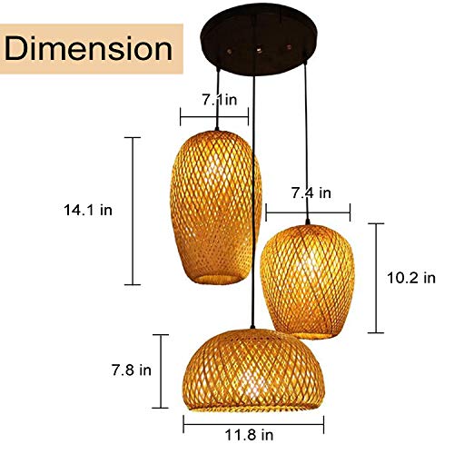 GCQ Bamboo Light Fixtures, 3 Headlights E26 E27 Retro Rustic Bamboo Wicker Rattan Chandelier Ceiling Hanging Light for Living Room Bedroom Farmhouse Restaurant Cafe Teahouse Bar Dining Room Club 4 GCQ Bamboo Light Fixtures, 3 Headlights E26 E27 Retro Rustic Bamboo Wicker Rattan Chandelier Ceiling Hanging Light for Living Room Bedroom Farmhouse Restaurant Cafe Teahouse Bar Dining Room Club - Image 4