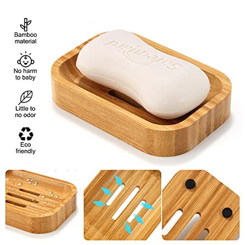GUANJUNE Pack of 2 Natural Wood Bamboo Soap Dish Holder for Bathroom Kitchen Sponges Accessories Storage 2 GUANJUNE Pack of 2 Natural Wood Bamboo Soap Dish Holder for Bathroom Kitchen Sponges Accessories Storage - Image 2
