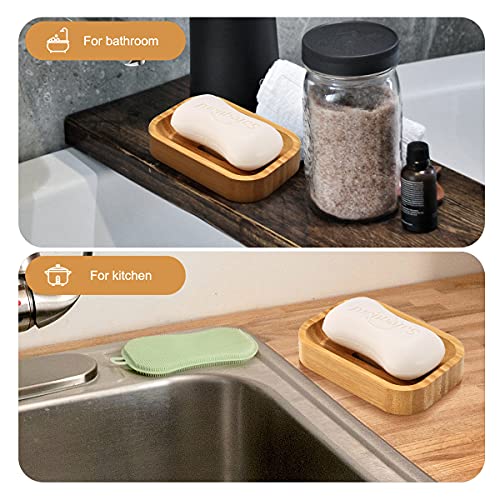 GUANJUNE Pack of 2 Natural Wood Bamboo Soap Dish Holder for Bathroom Kitchen Sponges Accessories Storage 3 GUANJUNE Pack of 2 Natural Wood Bamboo Soap Dish Holder for Bathroom Kitchen Sponges Accessories Storage - Image 3