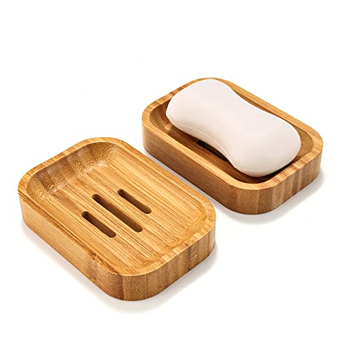GUANJUNE Pack of 2 Natural Wood Bamboo Soap Dish Holder for Bathroom Kitchen Sponges Accessories Storage 1 GUANJUNE Pack of 2 Natural Wood Bamboo Soap Dish Holder for Bathroom Kitchen Sponges Accessories Storage