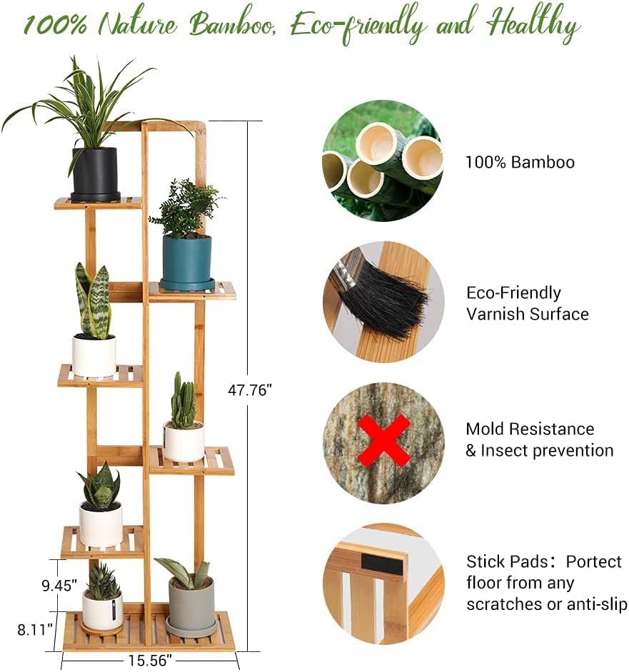 Bamboo Plant Stand 6 Tiers 7 Tall Plant Holder Stable for Indoor&Outdoor, Standing Shelf&WaterProof Organizer Storage for Patio,Corner 2 Bamboo Plant Stand 6 Tiers 7 Tall Plant Holder Stable for Indoor&Outdoor, Standing Shelf&WaterProof Organizer Storage for Patio,Corner - Image 2