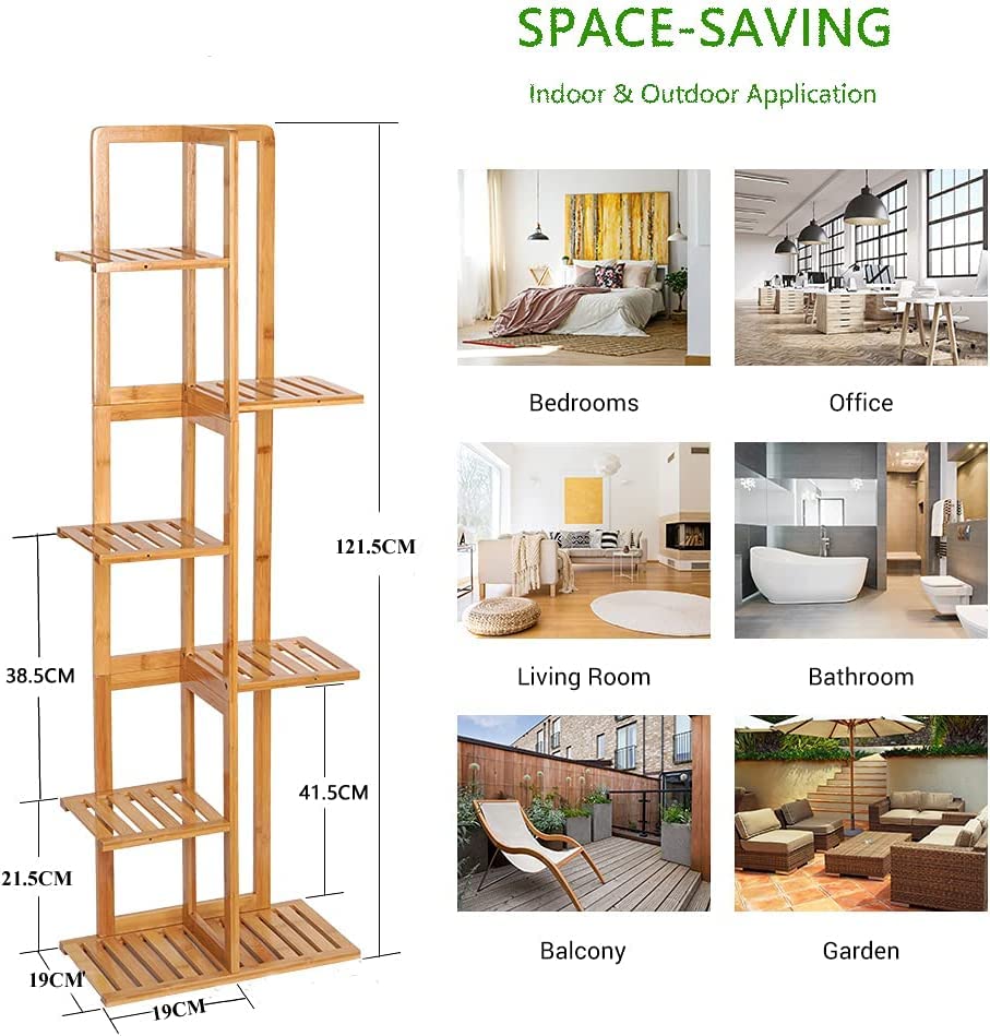 Bamboo Plant Stand 6 Tiers 7 Tall Plant Holder Stable for Indoor&Outdoor, Standing Shelf&WaterProof Organizer Storage for Patio,Corner 4 Bamboo Plant Stand 6 Tiers 7 Tall Plant Holder Stable for Indoor&Outdoor, Standing Shelf&WaterProof Organizer Storage for Patio,Corner - Image 4