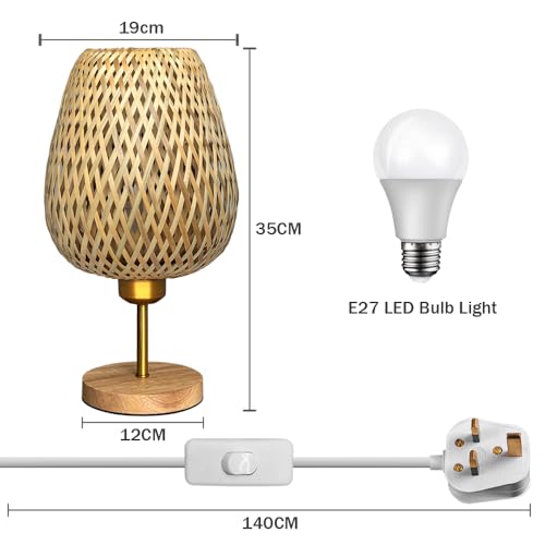 HHMTAKA Wicker Bedside Lamps, Table Lamp for Living Room Bedroom, Small Lamp with Double Layer Bamboo Lampshade for Kids Room, Study, Dorm, Office(E27 Bulb Included) 2 HHMTAKA Wicker Bedside Lamps, Table Lamp for Living Room Bedroom, Small Lamp with Double Layer Bamboo Lampshade for Kids Room, Study, Dorm, Office(E27 Bulb Included) - Image 2