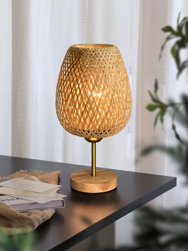 HHMTAKA Wicker Bedside Lamps, Table Lamp for Living Room Bedroom, Small Lamp with Double Layer Bamboo Lampshade for Kids Room, Study, Dorm, Office(E27 Bulb Included) 3 HHMTAKA Wicker Bedside Lamps, Table Lamp for Living Room Bedroom, Small Lamp with Double Layer Bamboo Lampshade for Kids Room, Study, Dorm, Office(E27 Bulb Included) - Image 3