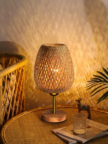 HHMTAKA Wicker Bedside Lamps, Table Lamp for Living Room Bedroom, Small Lamp with Double Layer Bamboo Lampshade for Kids Room, Study, Dorm, Office(E27 Bulb Included) 4 HHMTAKA Wicker Bedside Lamps, Table Lamp for Living Room Bedroom, Small Lamp with Double Layer Bamboo Lampshade for Kids Room, Study, Dorm, Office(E27 Bulb Included) - Image 4