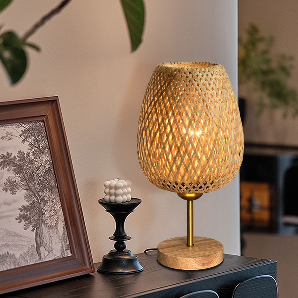 HHMTAKA Wicker Bedside Lamps, Table Lamp for Living Room Bedroom, Small Lamp with Double Layer Bamboo Lampshade for Kids Room, Study, Dorm, Office(E27 Bulb Included) 7 HHMTAKA Wicker Bedside Lamps, Table Lamp for Living Room Bedroom, Small Lamp with Double Layer Bamboo Lampshade for Kids Room, Study, Dorm, Office(E27 Bulb Included) - Image 7