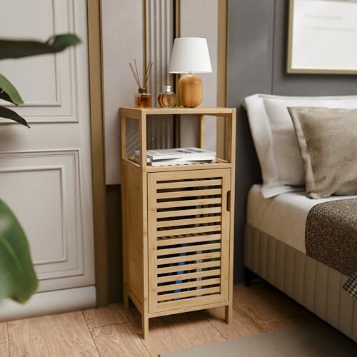 HITNET Bathroom Cabinet Freestanding, Small Bamboo Floor Cabinet, Sofa Side Table Storage Organizer, Space Saving Kitchen Cupboard for Bedroom Living Room, Natural 2 HITNET Bathroom Cabinet Freestanding, Small Bamboo Floor Cabinet, Sofa Side Table Storage Organizer, Space Saving Kitchen Cupboard for Bedroom Living Room, Natural - Image 2