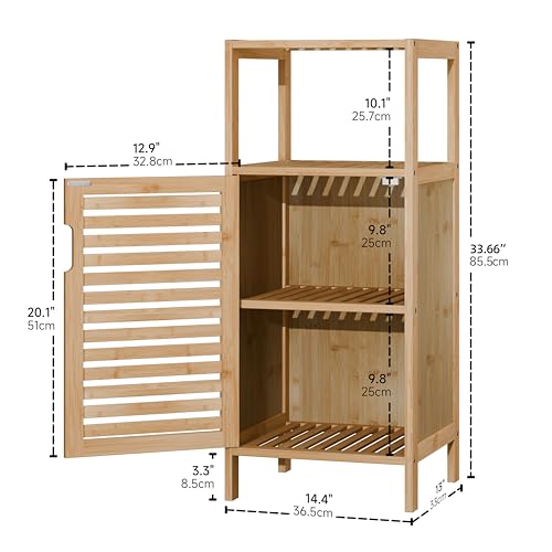 HITNET Bathroom Cabinet Freestanding, Small Bamboo Floor Cabinet, Sofa Side Table Storage Organizer, Space Saving Kitchen Cupboard for Bedroom Living Room, Natural 3 HITNET Bathroom Cabinet Freestanding, Small Bamboo Floor Cabinet, Sofa Side Table Storage Organizer, Space Saving Kitchen Cupboard for Bedroom Living Room, Natural - Image 3