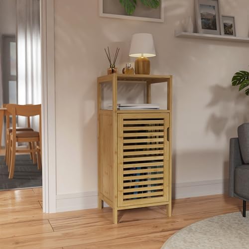 HITNET Bathroom Cabinet Freestanding, Small Bamboo Floor Cabinet, Sofa Side Table Storage Organizer, Space Saving Kitchen Cupboard for Bedroom Living Room, Natural 4 HITNET Bathroom Cabinet Freestanding, Small Bamboo Floor Cabinet, Sofa Side Table Storage Organizer, Space Saving Kitchen Cupboard for Bedroom Living Room, Natural - Image 4