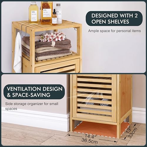HITNET Bathroom Cabinet Freestanding, Small Bamboo Floor Cabinet, Sofa Side Table Storage Organizer, Space Saving Kitchen Cupboard for Bedroom Living Room, Natural 6 HITNET Bathroom Cabinet Freestanding, Small Bamboo Floor Cabinet, Sofa Side Table Storage Organizer, Space Saving Kitchen Cupboard for Bedroom Living Room, Natural - Image 6