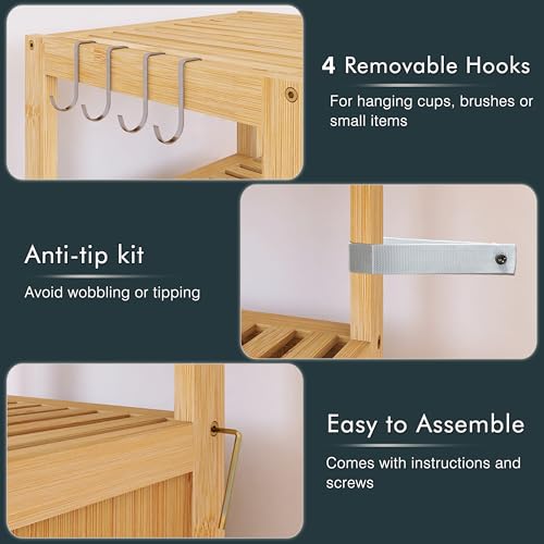 HITNET Bathroom Cabinet Freestanding, Small Bamboo Floor Cabinet, Sofa Side Table Storage Organizer, Space Saving Kitchen Cupboard for Bedroom Living Room, Natural 7 HITNET Bathroom Cabinet Freestanding, Small Bamboo Floor Cabinet, Sofa Side Table Storage Organizer, Space Saving Kitchen Cupboard for Bedroom Living Room, Natural - Image 7