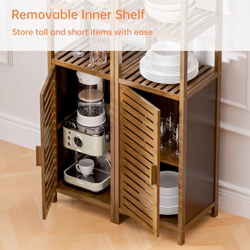 HITNET Bathroom Storage Cabinet Bamboo, Tall Narrow Space Saver Organizer Floor Standing for Kitchen, 4 Open Shelves and 1 Cupboard with Door, Walnut 7 HITNET Bathroom Storage Cabinet Bamboo, Tall Narrow Space Saver Organizer Floor Standing for Kitchen, 4 Open Shelves and 1 Cupboard with Door, Walnut - Image 7
