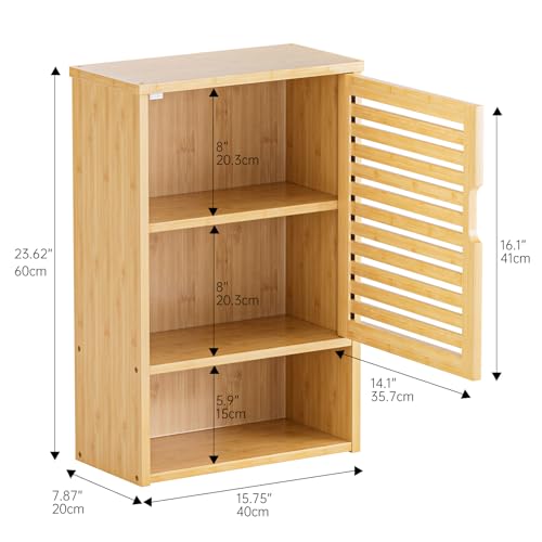 HITNET Wall Cabinet, Small Bathroom Cabinet Wall Mounted, Bamboo Hanging Medicine Storage Cupboard Over the Toilet with Adjustable Shelf for Living Room Kitchen Hallway, Natural 3 HITNET Wall Cabinet, Small Bathroom Cabinet Wall Mounted, Bamboo Hanging Medicine Storage Cupboard Over the Toilet with Adjustable Shelf for Living Room Kitchen Hallway, Natural - Image 3
