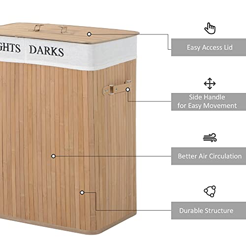 HOMCOM 100L Collapsible Natural Wood Laundry Hamper Organizer Clothes Washing Basket Bin Storage Box w/Lid Removable Lining 52x32x63cm, Wood Color 5 HOMCOM 100L Collapsible Natural Wood Laundry Hamper Organizer Clothes Washing Basket Bin Storage Box w/Lid Removable Lining 52x32x63cm, Wood Color - Image 5