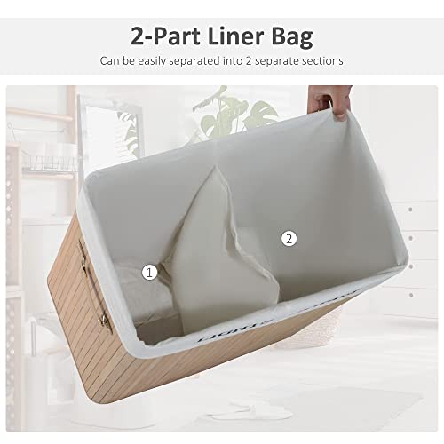 HOMCOM 100L Collapsible Natural Wood Laundry Hamper Organizer Clothes Washing Basket Bin Storage Box w/Lid Removable Lining 52x32x63cm, Wood Color 6 HOMCOM 100L Collapsible Natural Wood Laundry Hamper Organizer Clothes Washing Basket Bin Storage Box w/Lid Removable Lining 52x32x63cm, Wood Color - Image 6