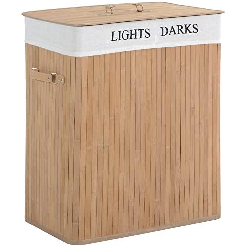 HOMCOM 100L Collapsible Natural Wood Laundry Hamper Organizer Clothes Washing Basket Bin Storage Box w/Lid Removable Lining 52x32x63cm, Wood Color 1 HOMCOM 100L Collapsible Natural Wood Laundry Hamper Organizer Clothes Washing Basket Bin Storage Box w/Lid Removable Lining 52x32x63cm, Wood Color