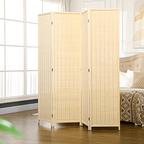 HOMCOM 4 Panel Folding Room Divider Screen, Wall Panel Privacy Furniture, Freestanding Paravent Partition Separator for Living Room, Bedroom and Office, 180 x 180cm, Natural 2 HOMCOM 4 Panel Folding Room Divider Screen, Wall Panel Privacy Furniture, Freestanding Paravent Partition Separator for Living Room, Bedroom and Office, 180 x 180cm, Natural - Image 2