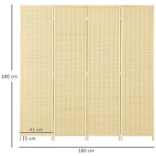 HOMCOM 4 Panel Folding Room Divider Screen, Wall Panel Privacy Furniture, Freestanding Paravent Partition Separator for Living Room, Bedroom and Office, 180 x 180cm, Natural 3 HOMCOM 4 Panel Folding Room Divider Screen, Wall Panel Privacy Furniture, Freestanding Paravent Partition Separator for Living Room, Bedroom and Office, 180 x 180cm, Natural - Image 3