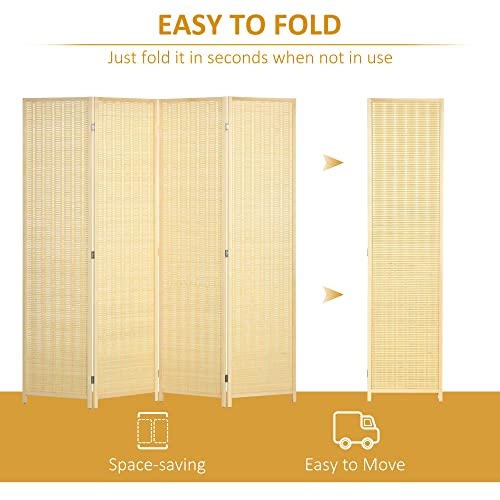 HOMCOM 4 Panel Folding Room Divider Screen, Wall Panel Privacy Furniture, Freestanding Paravent Partition Separator for Living Room, Bedroom and Office, 180 x 180cm, Natural 6 HOMCOM 4 Panel Folding Room Divider Screen, Wall Panel Privacy Furniture, Freestanding Paravent Partition Separator for Living Room, Bedroom and Office, 180 x 180cm, Natural - Image 6