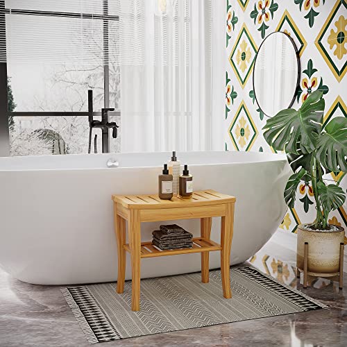 HOMCOM 45cm 2-Tier Slatted Shower Bench Storage Seat w/ 4 Legs Comfortable Safe Bathroom Stool Spa Bath Organiser 2 HOMCOM 45cm 2-Tier Slatted Shower Bench Storage Seat w/ 4 Legs Comfortable Safe Bathroom Stool Spa Bath Organiser - Image 2
