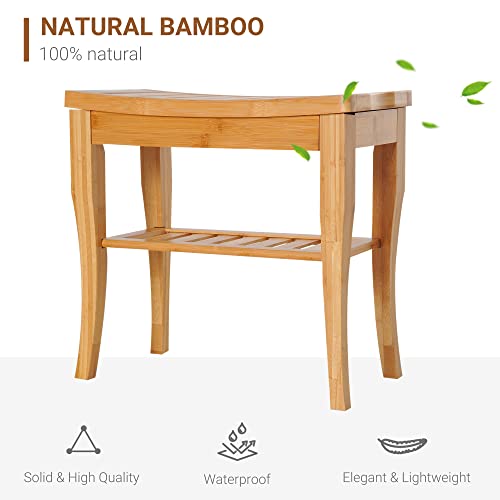 HOMCOM 45cm 2-Tier Slatted Shower Bench Storage Seat w/ 4 Legs Comfortable Safe Bathroom Stool Spa Bath Organiser 4 HOMCOM 45cm 2-Tier Slatted Shower Bench Storage Seat w/ 4 Legs Comfortable Safe Bathroom Stool Spa Bath Organiser - Image 4