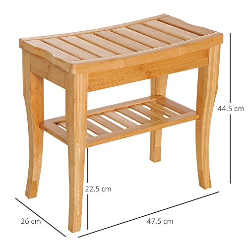 HOMCOM 45cm 2-Tier Slatted Shower Bench Storage Seat w/ 4 Legs Comfortable Safe Bathroom Stool Spa Bath Organiser 5 HOMCOM 45cm 2-Tier Slatted Shower Bench Storage Seat w/ 4 Legs Comfortable Safe Bathroom Stool Spa Bath Organiser - Image 5