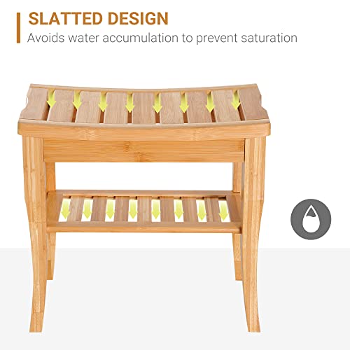 HOMCOM 45cm 2-Tier Slatted Shower Bench Storage Seat w/ 4 Legs Comfortable Safe Bathroom Stool Spa Bath Organiser 6 HOMCOM 45cm 2-Tier Slatted Shower Bench Storage Seat w/ 4 Legs Comfortable Safe Bathroom Stool Spa Bath Organiser - Image 6