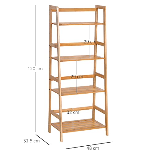 HOMCOM Bamboo Ladder Shelf, 4-Tier Bookshelf, Freestanding Bookcase for Living Room, Study, Bedroom, Home Office, 48 x 31.5 x 120cm, Natural Wood Effect 3 HOMCOM Bamboo Ladder Shelf, 4-Tier Bookshelf, Freestanding Bookcase for Living Room, Study, Bedroom, Home Office, 48 x 31.5 x 120cm, Natural Wood Effect - Image 3