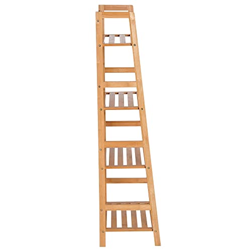 HOMCOM Bamboo Ladder Shelf, 4-Tier Bookshelf, Freestanding Bookcase for Living Room, Study, Bedroom, Home Office, 48 x 31.5 x 120cm, Natural Wood Effect 4 HOMCOM Bamboo Ladder Shelf, 4-Tier Bookshelf, Freestanding Bookcase for Living Room, Study, Bedroom, Home Office, 48 x 31.5 x 120cm, Natural Wood Effect - Image 4