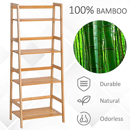 HOMCOM Bamboo Ladder Shelf, 4-Tier Bookshelf, Freestanding Bookcase for Living Room, Study, Bedroom, Home Office, 48 x 31.5 x 120cm, Natural Wood Effect 5 HOMCOM Bamboo Ladder Shelf, 4-Tier Bookshelf, Freestanding Bookcase for Living Room, Study, Bedroom, Home Office, 48 x 31.5 x 120cm, Natural Wood Effect - Image 5