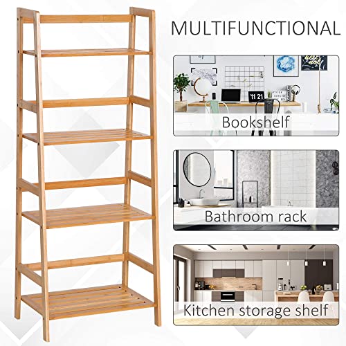 HOMCOM Bamboo Ladder Shelf, 4-Tier Bookshelf, Freestanding Bookcase for Living Room, Study, Bedroom, Home Office, 48 x 31.5 x 120cm, Natural Wood Effect 6 HOMCOM Bamboo Ladder Shelf, 4-Tier Bookshelf, Freestanding Bookcase for Living Room, Study, Bedroom, Home Office, 48 x 31.5 x 120cm, Natural Wood Effect - Image 6
