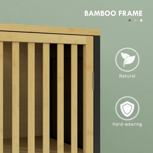 HOMCOM Tall Bathroom Storage Cabinet, Slim Bamboo Bathroom Cabinet with 2 Open Compartments, 2 Slatted Doors and Adjustable Shelves, Black 5 HOMCOM Tall Bathroom Storage Cabinet, Slim Bamboo Bathroom Cabinet with 2 Open Compartments, 2 Slatted Doors and Adjustable Shelves, Black - Image 5