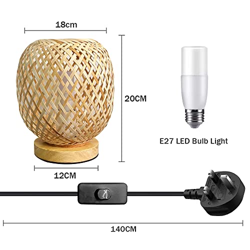 HUAMI Bamboo Lampshade Bedside Table Lamp Wooden Base Bedroom Lamp Handmade Decorative Night Light for Wedding Party Indoor Bedroom Dining Room Outdoor Gift Garden Balcony(E27 Bulb Included) 2 HUAMI Bamboo Lampshade Bedside Table Lamp Wooden Base Bedroom Lamp Handmade Decorative Night Light for Wedding Party Indoor Bedroom Dining Room Outdoor Gift Garden Balcony(E27 Bulb Included) - Image 2