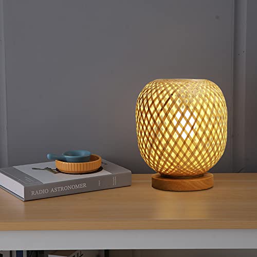 HUAMI Bamboo Lampshade Bedside Table Lamp Wooden Base Bedroom Lamp Handmade Decorative Night Light for Wedding Party Indoor Bedroom Dining Room Outdoor Gift Garden Balcony(E27 Bulb Included) 3 HUAMI Bamboo Lampshade Bedside Table Lamp Wooden Base Bedroom Lamp Handmade Decorative Night Light for Wedding Party Indoor Bedroom Dining Room Outdoor Gift Garden Balcony(E27 Bulb Included) - Image 3