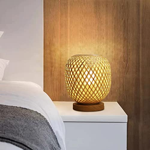 HUAMI Bamboo Lampshade Bedside Table Lamp Wooden Base Bedroom Lamp Handmade Decorative Night Light for Wedding Party Indoor Bedroom Dining Room Outdoor Gift Garden Balcony(E27 Bulb Included) 4 HUAMI Bamboo Lampshade Bedside Table Lamp Wooden Base Bedroom Lamp Handmade Decorative Night Light for Wedding Party Indoor Bedroom Dining Room Outdoor Gift Garden Balcony(E27 Bulb Included) - Image 4