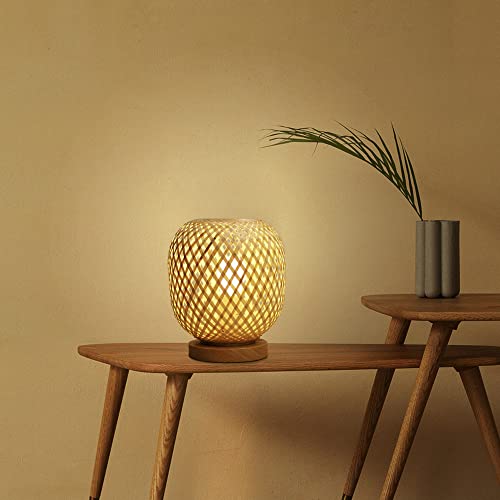 HUAMI Bamboo Lampshade Bedside Table Lamp Wooden Base Bedroom Lamp Handmade Decorative Night Light for Wedding Party Indoor Bedroom Dining Room Outdoor Gift Garden Balcony(E27 Bulb Included) 6 HUAMI Bamboo Lampshade Bedside Table Lamp Wooden Base Bedroom Lamp Handmade Decorative Night Light for Wedding Party Indoor Bedroom Dining Room Outdoor Gift Garden Balcony(E27 Bulb Included) - Image 6