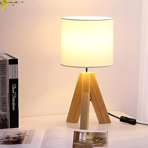 HesenDot Bedside Table Lamp, Wood Tripod 3 Way Dimmable Nightstand Lamp,White Linen Fabric Lampshade, Small Bedroom Lamp for Nursery Kids Room College Dorm Living Room Office,1 LED Bulb Included 2 HesenDot Bedside Table Lamp, Wood Tripod 3 Way Dimmable Nightstand Lamp,White Linen Fabric Lampshade, Small Bedroom Lamp for Nursery Kids Room College Dorm Living Room Office,1 LED Bulb Included - Image 2