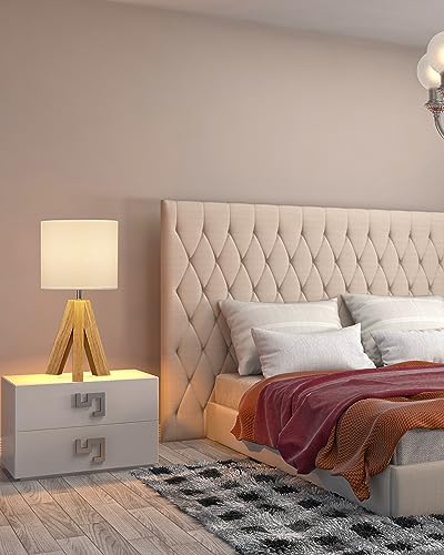 HesenDot Bedside Table Lamp, Wood Tripod 3 Way Dimmable Nightstand Lamp,White Linen Fabric Lampshade, Small Bedroom Lamp for Nursery Kids Room College Dorm Living Room Office,1 LED Bulb Included 3 HesenDot Bedside Table Lamp, Wood Tripod 3 Way Dimmable Nightstand Lamp,White Linen Fabric Lampshade, Small Bedroom Lamp for Nursery Kids Room College Dorm Living Room Office,1 LED Bulb Included - Image 3