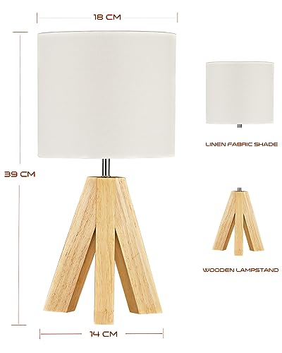 HesenDot Bedside Table Lamp, Wood Tripod 3 Way Dimmable Nightstand Lamp,White Linen Fabric Lampshade, Small Bedroom Lamp for Nursery Kids Room College Dorm Living Room Office,1 LED Bulb Included 4 HesenDot Bedside Table Lamp, Wood Tripod 3 Way Dimmable Nightstand Lamp,White Linen Fabric Lampshade, Small Bedroom Lamp for Nursery Kids Room College Dorm Living Room Office,1 LED Bulb Included - Image 4