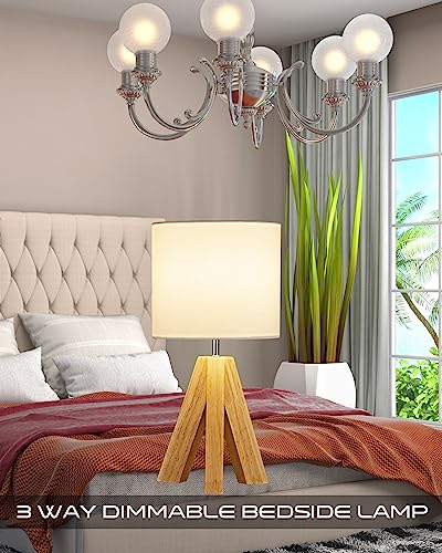 HesenDot Bedside Table Lamp, Wood Tripod 3 Way Dimmable Nightstand Lamp,White Linen Fabric Lampshade, Small Bedroom Lamp for Nursery Kids Room College Dorm Living Room Office,1 LED Bulb Included 6 HesenDot Bedside Table Lamp, Wood Tripod 3 Way Dimmable Nightstand Lamp,White Linen Fabric Lampshade, Small Bedroom Lamp for Nursery Kids Room College Dorm Living Room Office,1 LED Bulb Included - Image 6