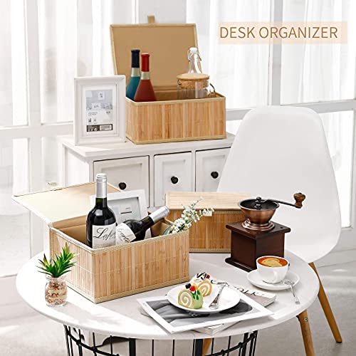 Honygebia Storage Baskets with Lids - Bamboo Decorative Storage Box for Organizing, Set of 3 Wicker Lidded Basket with Woven Cloth Liner for Home Kitchen Bathroom Shelf (Large/Medium/Small) 2 Honygebia Storage Baskets with Lids - Bamboo Decorative Storage Box for Organizing, Set of 3 Wicker Lidded Basket with Woven Cloth Liner for Home Kitchen Bathroom Shelf (Large/Medium/Small) - Image 2