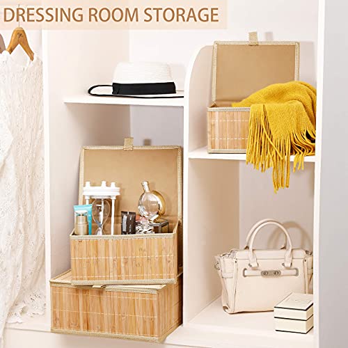 Honygebia Storage Baskets with Lids - Bamboo Decorative Storage Box for Organizing, Set of 3 Wicker Lidded Basket with Woven Cloth Liner for Home Kitchen Bathroom Shelf (Large/Medium/Small) 3 Honygebia Storage Baskets with Lids - Bamboo Decorative Storage Box for Organizing, Set of 3 Wicker Lidded Basket with Woven Cloth Liner for Home Kitchen Bathroom Shelf (Large/Medium/Small) - Image 3