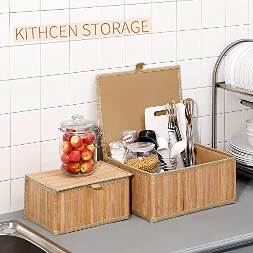 Honygebia Storage Baskets with Lids - Bamboo Decorative Storage Box for Organizing, Set of 3 Wicker Lidded Basket with Woven Cloth Liner for Home Kitchen Bathroom Shelf (Large/Medium/Small) 4 Honygebia Storage Baskets with Lids - Bamboo Decorative Storage Box for Organizing, Set of 3 Wicker Lidded Basket with Woven Cloth Liner for Home Kitchen Bathroom Shelf (Large/Medium/Small) - Image 4