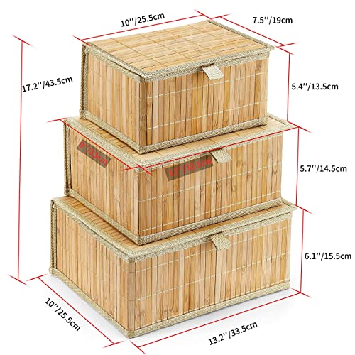 Honygebia Storage Baskets with Lids - Bamboo Decorative Storage Box for Organizing, Set of 3 Wicker Lidded Basket with Woven Cloth Liner for Home Kitchen Bathroom Shelf (Large/Medium/Small) 5 Honygebia Storage Baskets with Lids - Bamboo Decorative Storage Box for Organizing, Set of 3 Wicker Lidded Basket with Woven Cloth Liner for Home Kitchen Bathroom Shelf (Large/Medium/Small) - Image 5