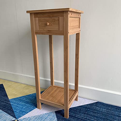 Hygrad Bamboo Tall Side Bedroom Living Room Nightstand with Drawer and Lower Shelf - Slim Bedside Table for Telephone, Hallway or Narrow Spaces 2 Hygrad Bamboo Tall Side Bedroom Living Room Nightstand with Drawer and Lower Shelf - Slim Bedside Table for Telephone, Hallway or Narrow Spaces - Image 2