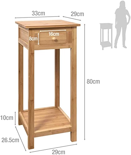 Hygrad Bamboo Tall Side Bedroom Living Room Nightstand with Drawer and Lower Shelf - Slim Bedside Table for Telephone, Hallway or Narrow Spaces 3 Hygrad Bamboo Tall Side Bedroom Living Room Nightstand with Drawer and Lower Shelf - Slim Bedside Table for Telephone, Hallway or Narrow Spaces - Image 3