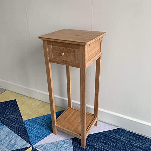 Hygrad Bamboo Tall Side Bedroom Living Room Nightstand with Drawer and Lower Shelf - Slim Bedside Table for Telephone, Hallway or Narrow Spaces 5 Hygrad Bamboo Tall Side Bedroom Living Room Nightstand with Drawer and Lower Shelf - Slim Bedside Table for Telephone, Hallway or Narrow Spaces - Image 5