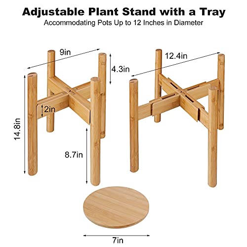 Natura Indoor Plant Stand with Adjustable Tray, Fits 9 to 12 Inch Pots, Wooden Mid Century Modern Display Rack - Rustic Decor 3 Natura Indoor Plant Stand with Adjustable Tray, Fits 9 to 12 Inch Pots, Wooden Mid Century Modern Display Rack - Rustic Decor - Image 3
