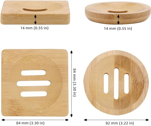 JAPCHET 8 Pack Bamboo Soap Dish - Natural Wooden Square & Round Soap Dish Bathroom Storage Holder for Shower, Home, Toilet, Kitchen, Hotel 2 JAPCHET 8 Pack Bamboo Soap Dish - Natural Wooden Square & Round Soap Dish Bathroom Storage Holder for Shower, Home, Toilet, Kitchen, Hotel - Image 2